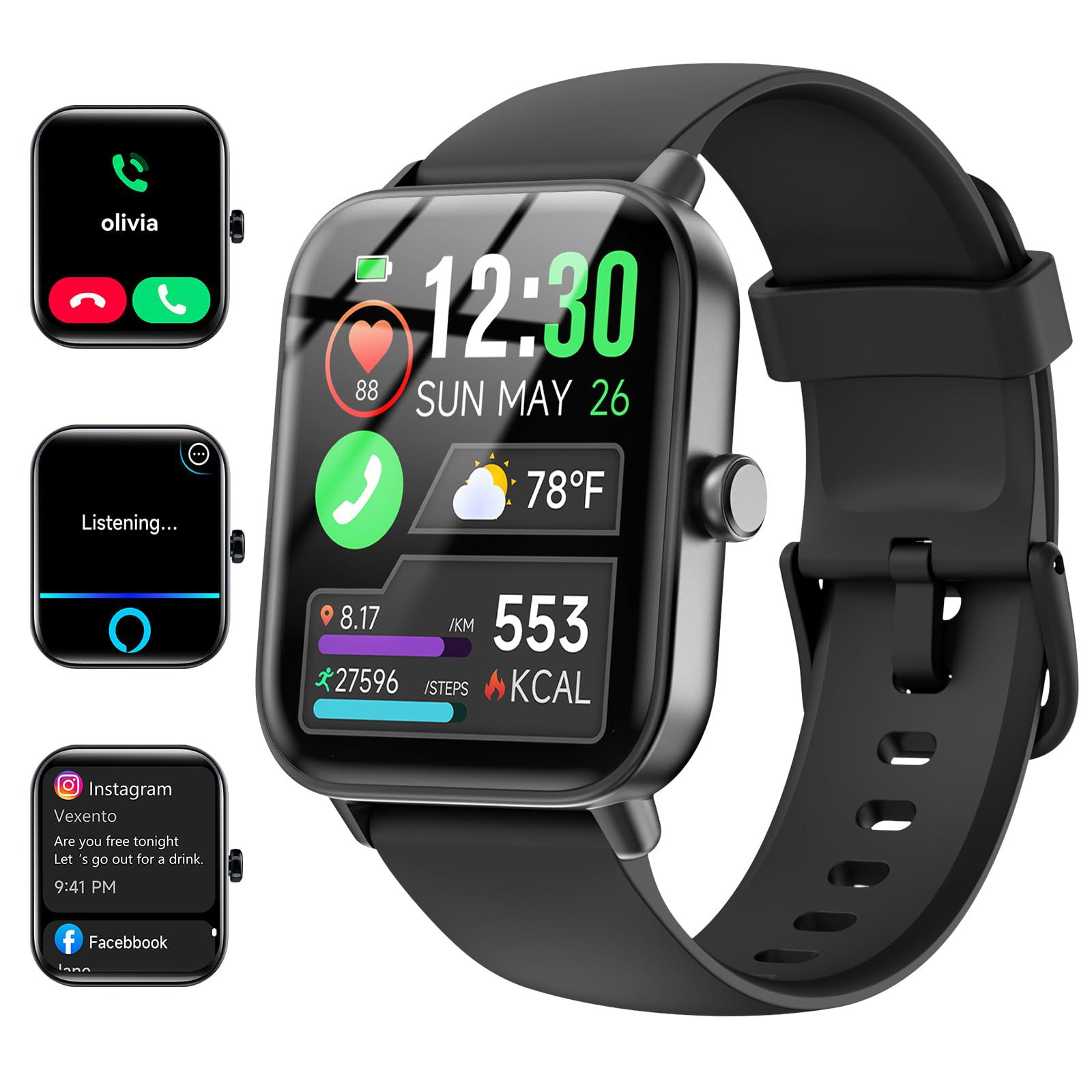 Fitness Watch 1.85" HD Touch Screen, Activity Tracker Heart Rate/Sleep/Steps Monitor,112+ Sport Mode, Smartwatch for Android/iOS